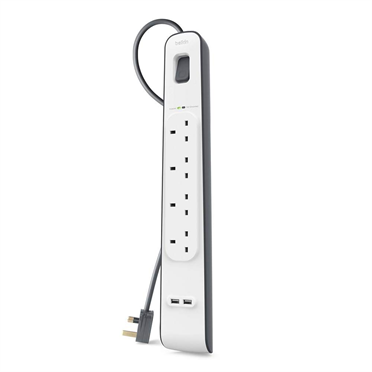 BELKIN 4 OUTLET SURGE PROTECTOR WITH 2M CORD WITH 2 USB PORTS