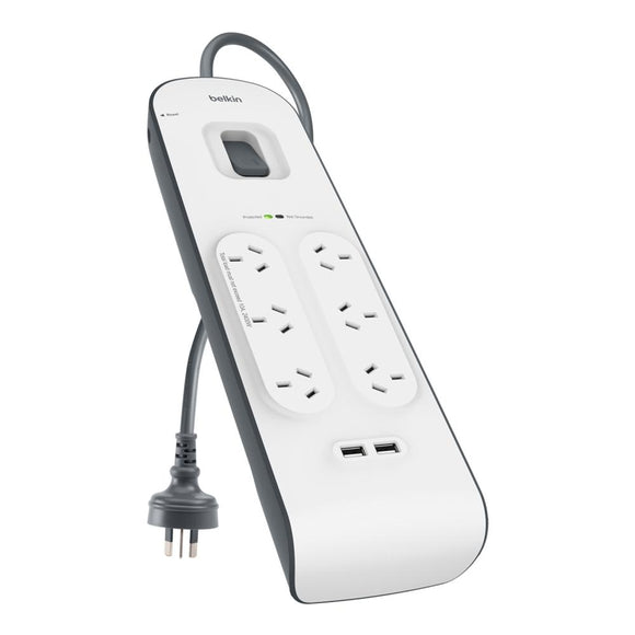 BELKIN 6 OUTLET SURGE PROTECTOR WITH 2M CORD WITH 2 USB PORTS